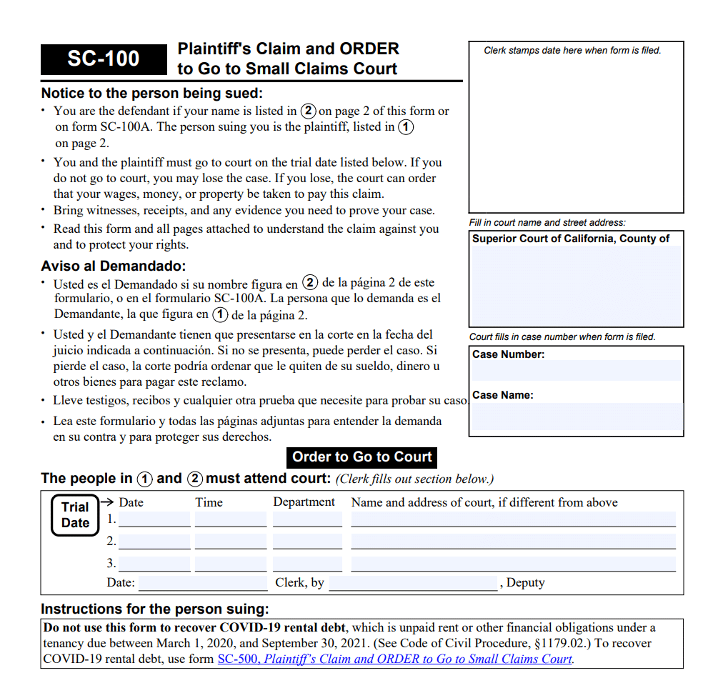 Small Claims Forms